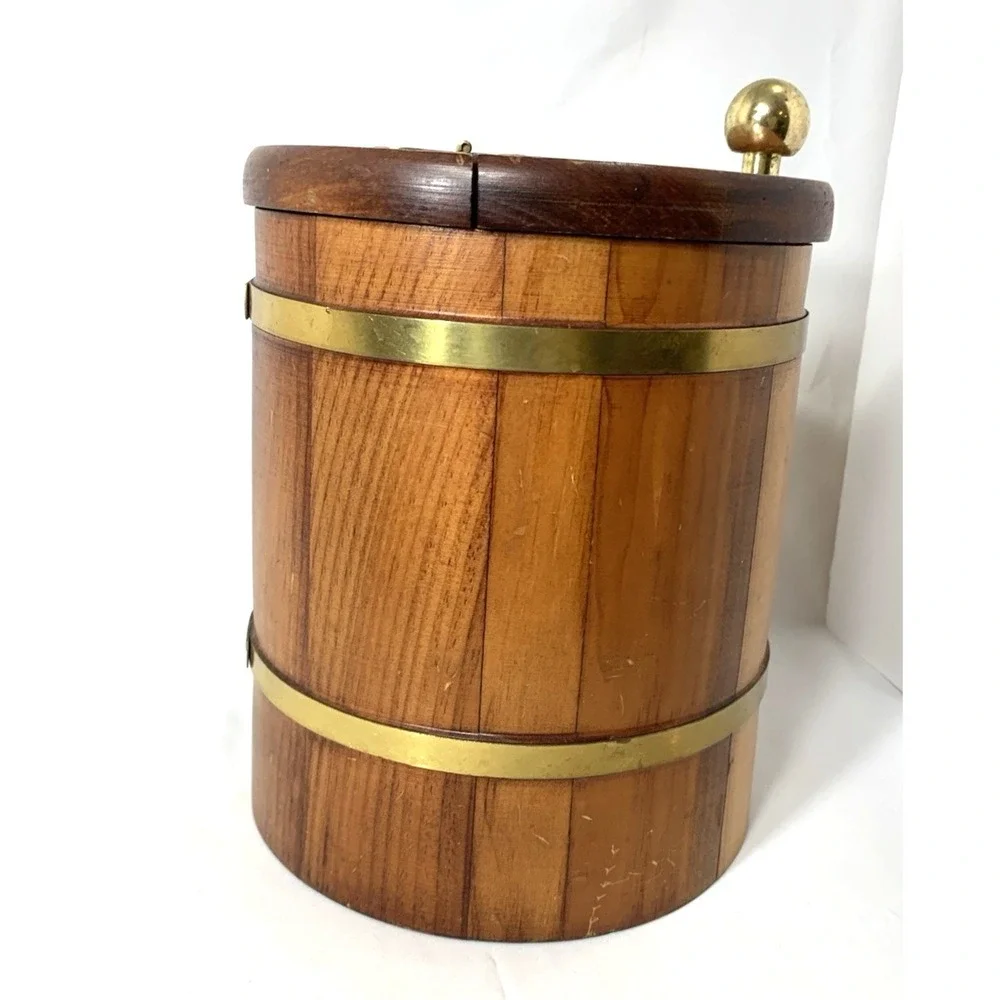 Morgan Designs Ice Bucket Brigade Vintage Wood Cocktail Flip Lid USAmade FLAW